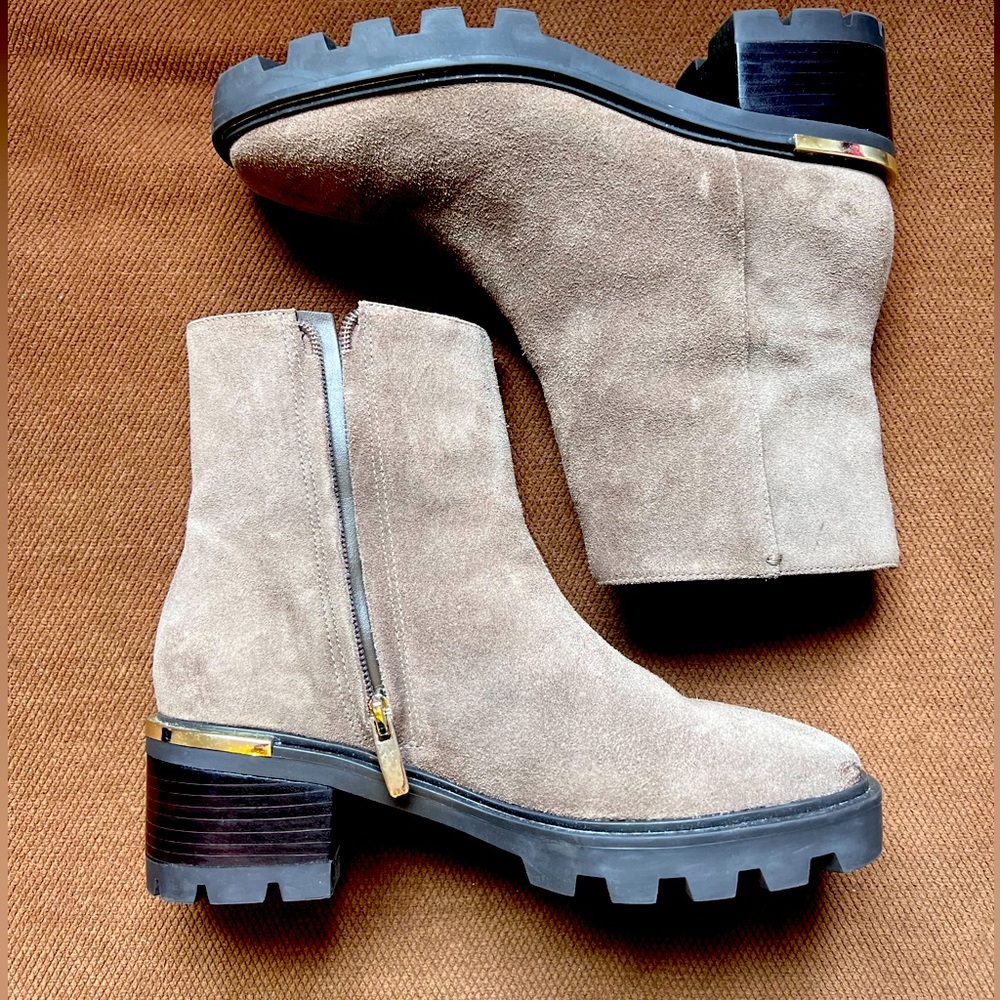 Nine West Suede Lug-sole Boots with Silver Heel Detail - Like New!